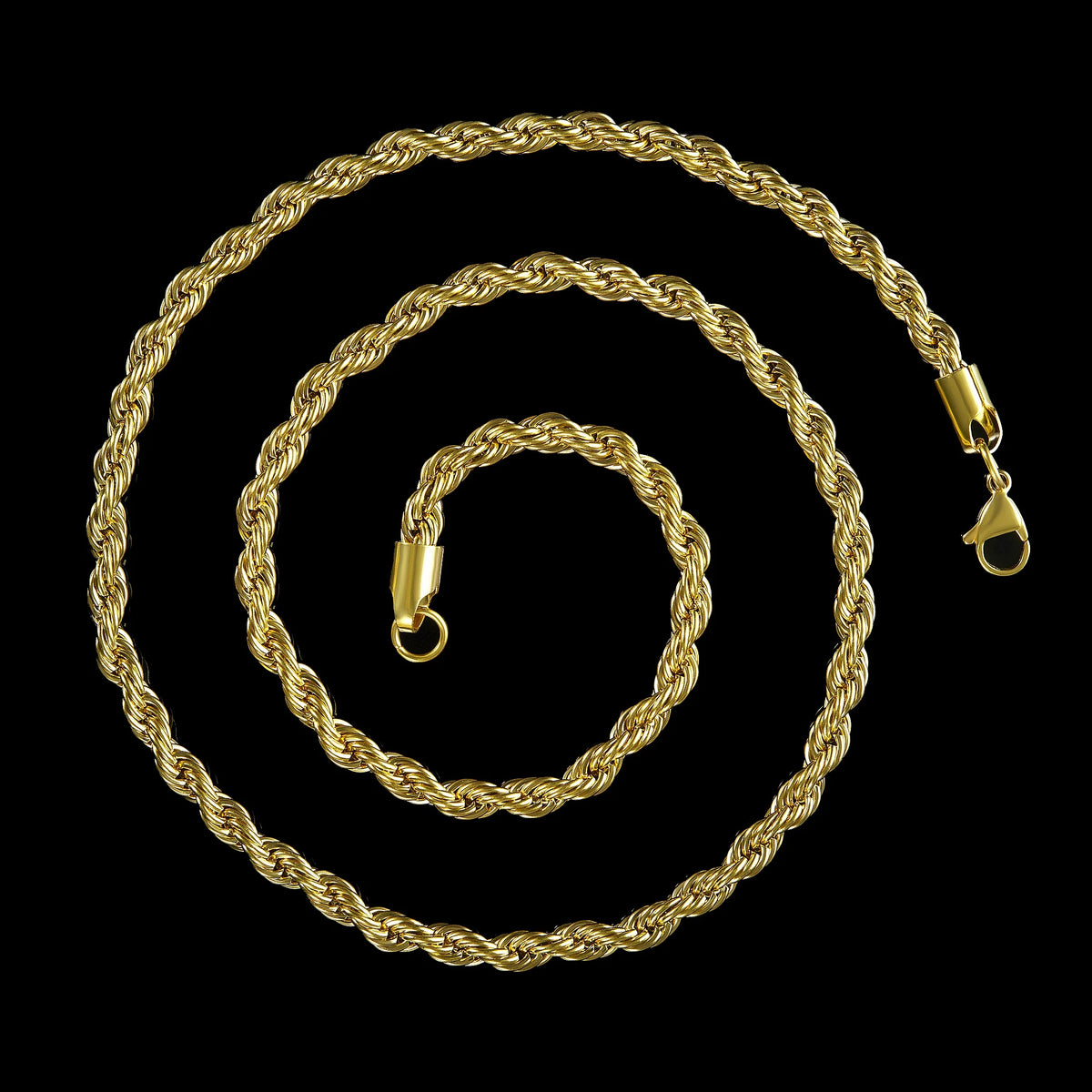 Gold Plated Stainless Steel Rope Chain Necklace 6mm 26" U95653