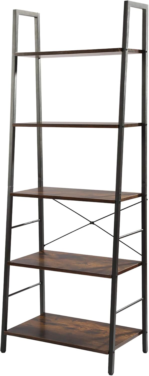 5-Tier Industrial Wood Ladder Shelf D363
