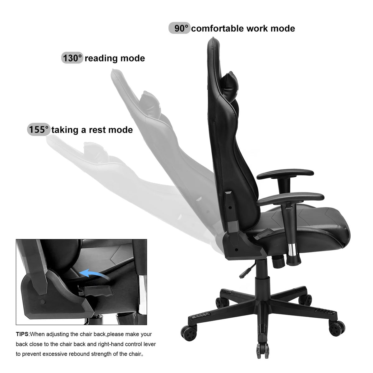 Black Ergonomic High Back Reclining Gaming Chair T643283