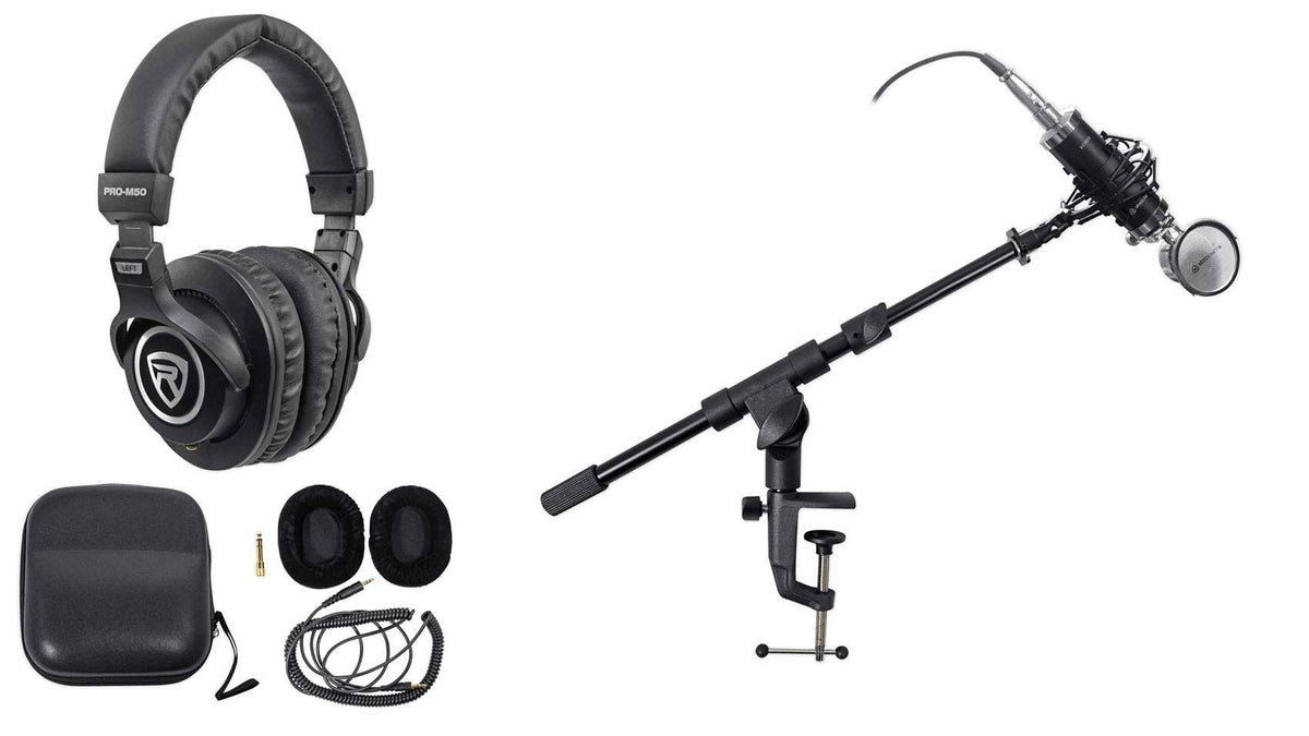 Podcast Interview Microphone with Stand Boom Arm and Headphones L886090