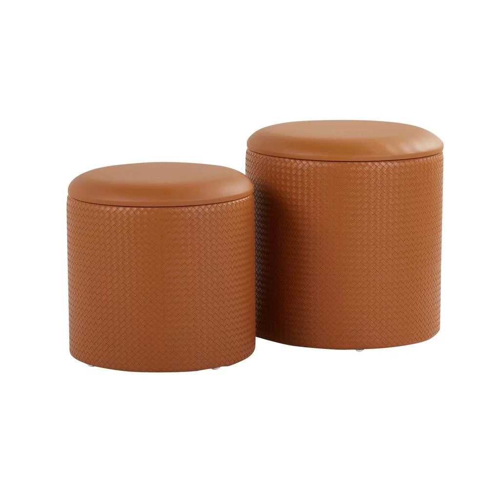 Camel Faux Leather Nesting Ottoman Set O75674