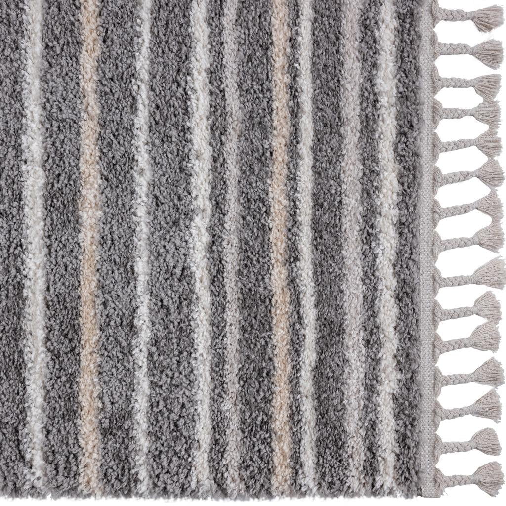 Striped Fringed Shag Gray 8x10 Area Rug J979