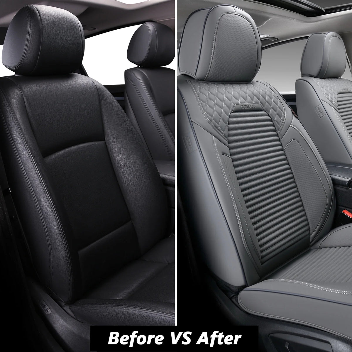 Gray Leather Car Seat Covers, 5 Seats Universal Seat Protectors L56462