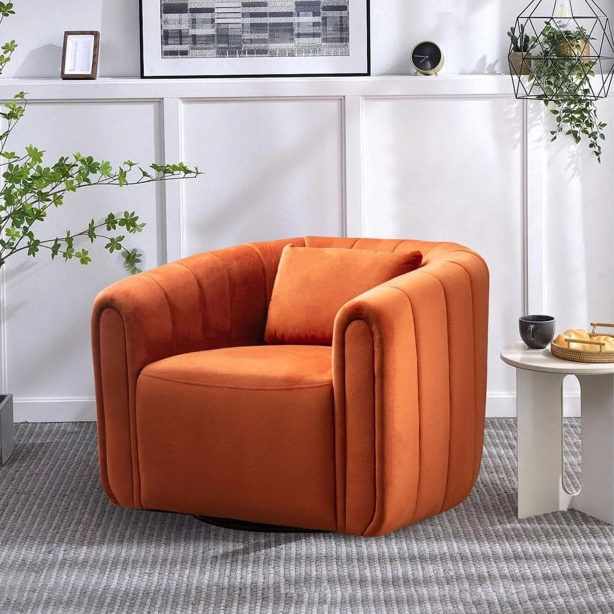 Orange Velvet Swivel Barrel Chair G58823