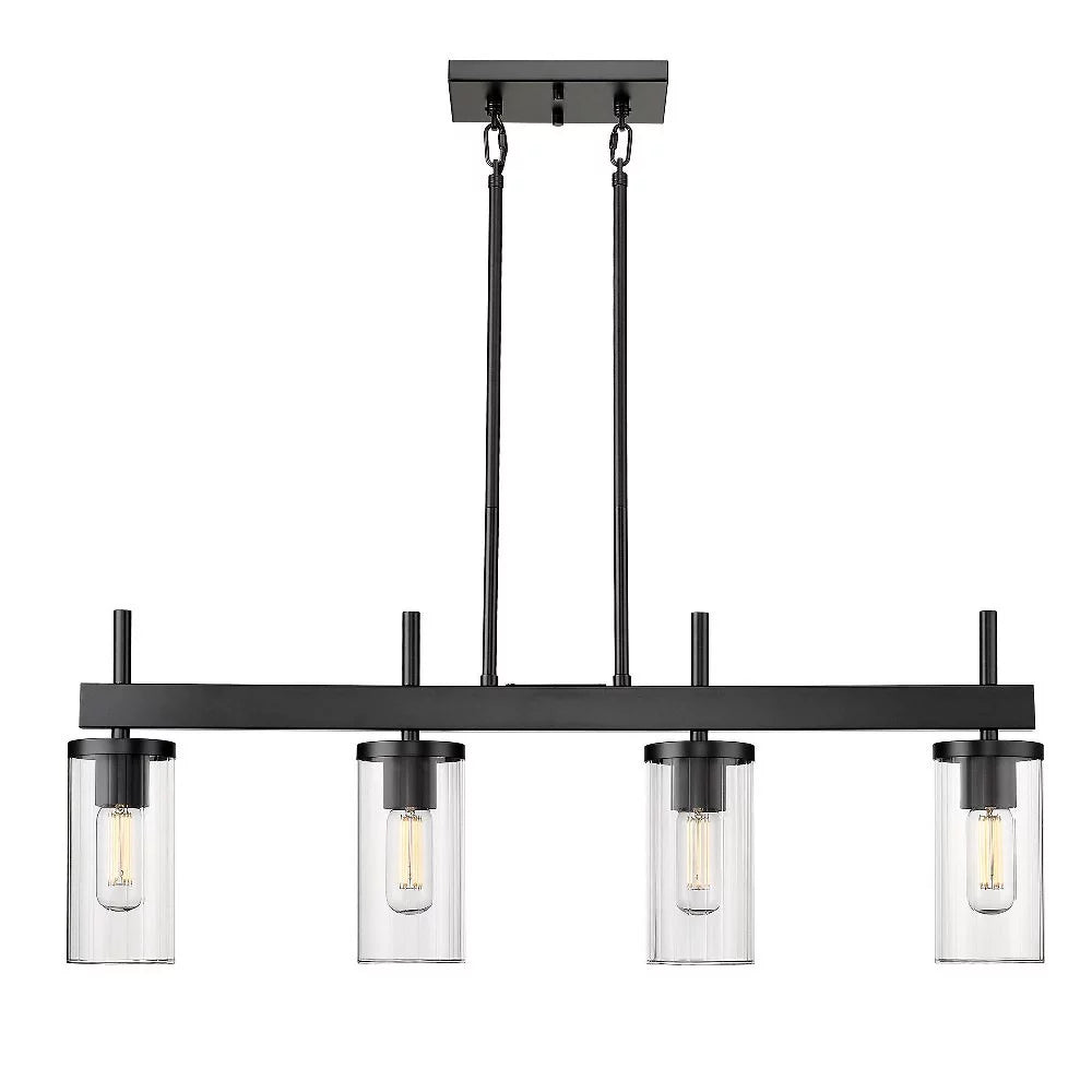 Pewter Linear Pendant with Ribbed Clear Glass N4395