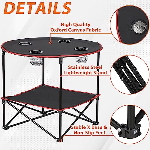 Portable Folding Camping Table with Storage Bag and 4 Cupholders, Black S8518