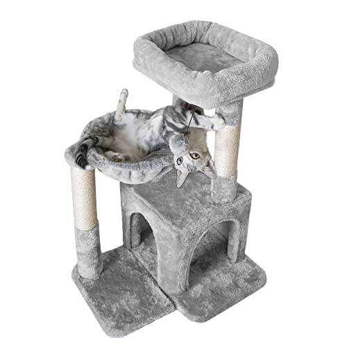 Small Light Gray Cat Tree with Sisal Scratching Post and Hammock S920902