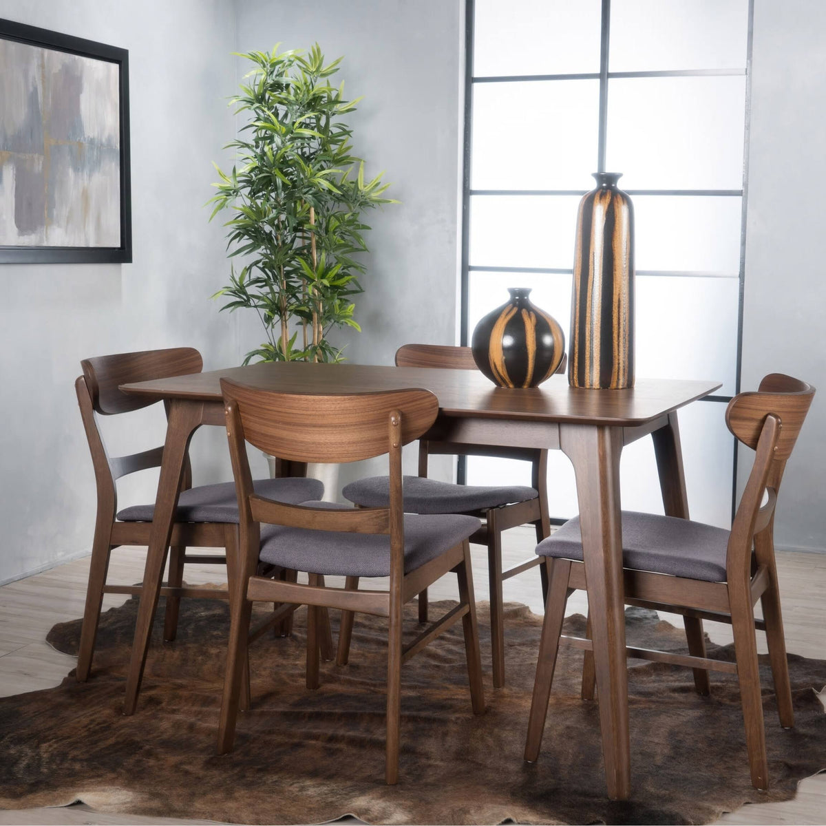 5pc Dining Set Oak Brown/Dark Gray I97466