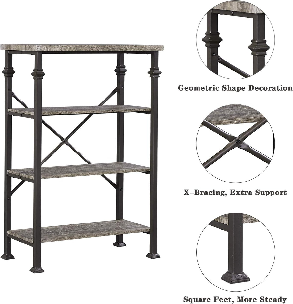 4-Tier Industrial Ladder Shelf Bookcase with Metal Frame N123