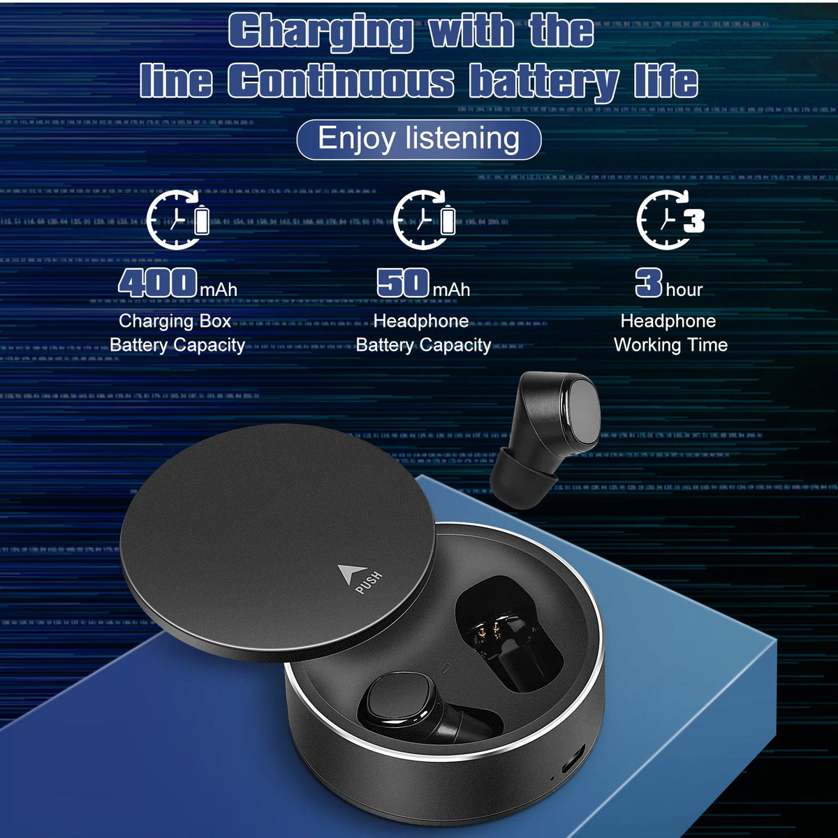 True Wireless Earbuds with Mic Bluetooth Headphones - Black P768426