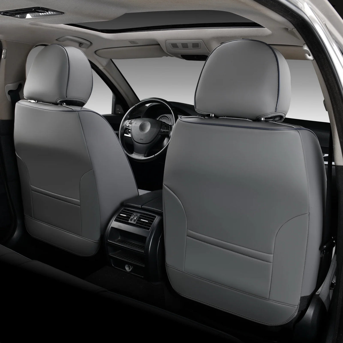 Gray Leather Car Seat Covers, 5 Seats Universal Seat Protectors L56462