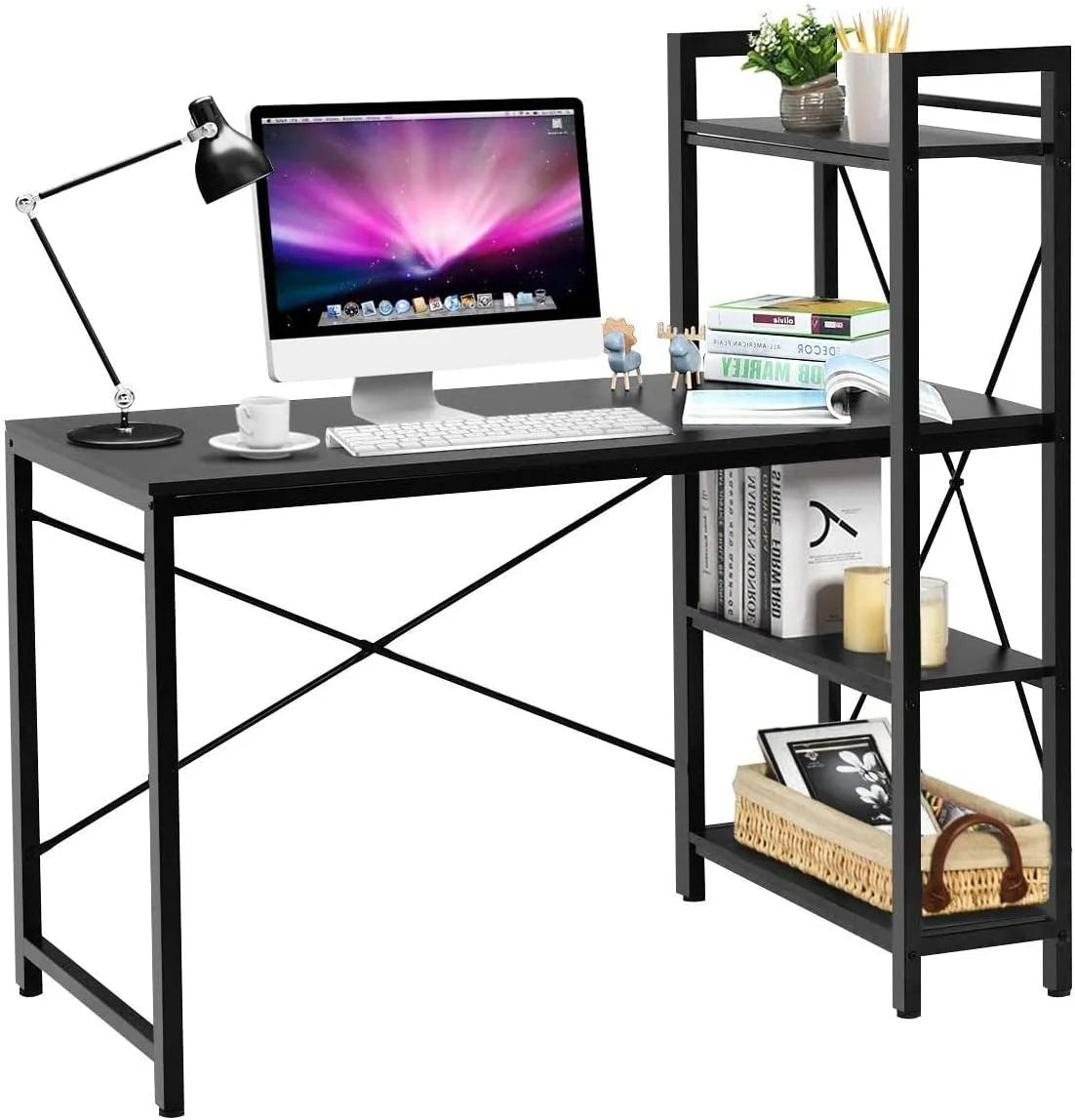 Computer Desk with 4-Tier Bookshelves P546