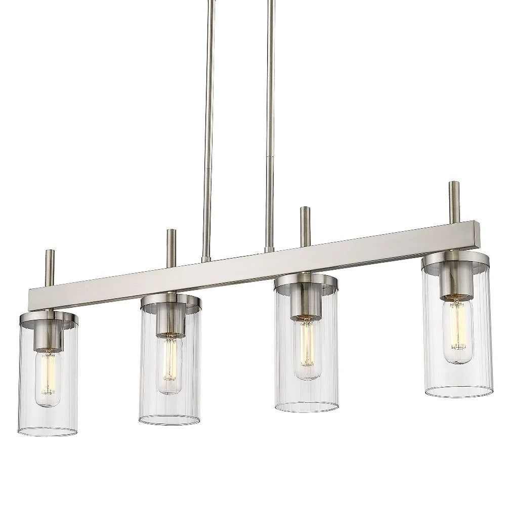 Pewter Linear Pendant with Ribbed Clear Glass N4395