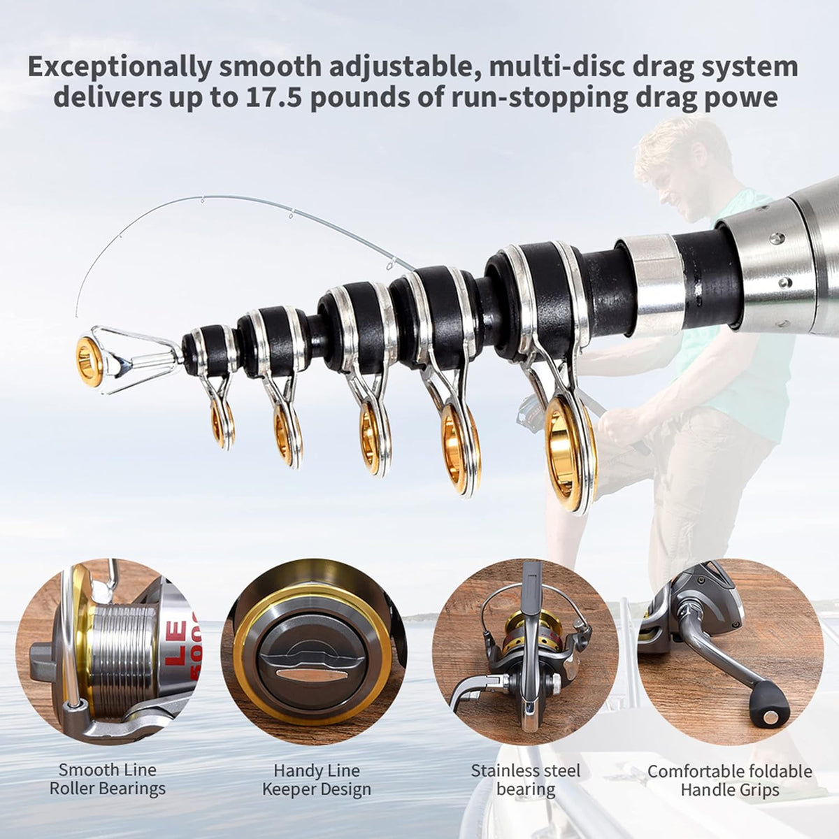 Fishing Rod and Reel Combo Carbon Fiber Telescopic Fishing Pole with Carrier Bag L404542
