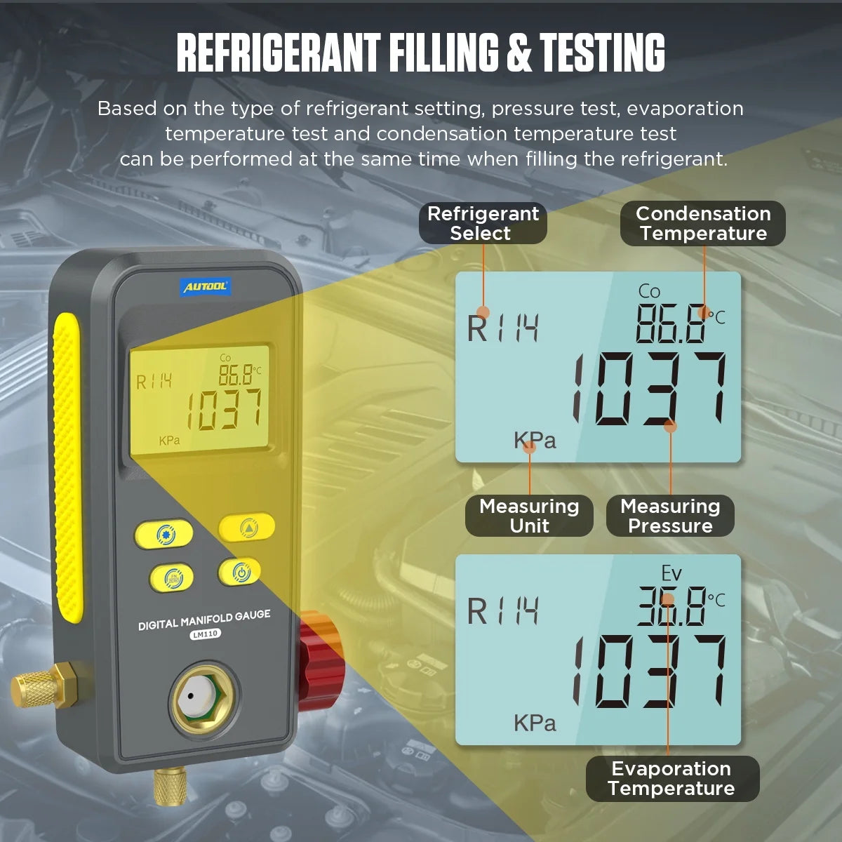 Digital Refrigeration Manifold Gauge Set HVAC Vacuum Pressure Tester Kit A71422