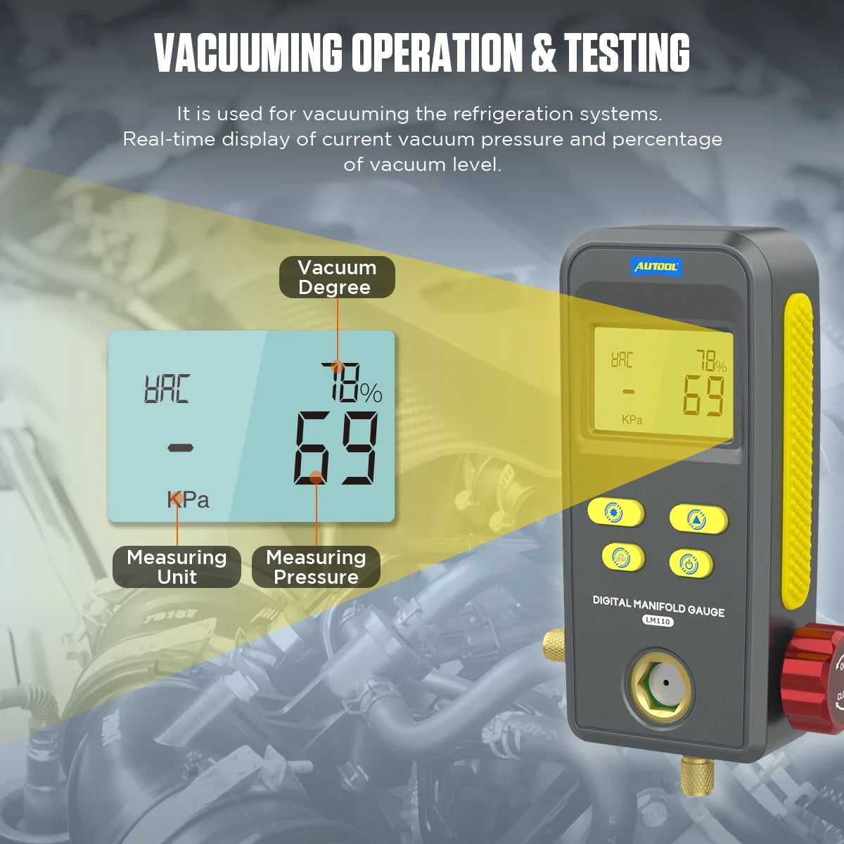 Digital Refrigeration Manifold Gauge Set HVAC Vacuum Pressure Tester Kit A71422