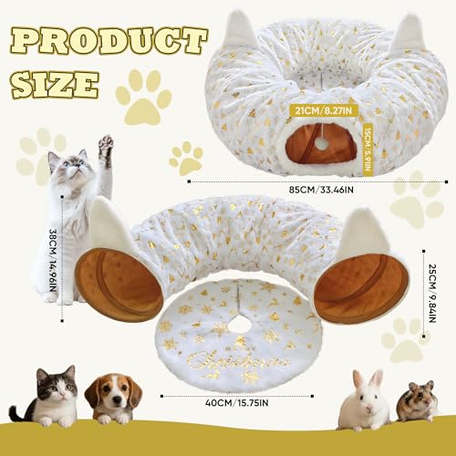 Foldable Plush Cat Tunnel Bed with Hanging Toy Ball O26283