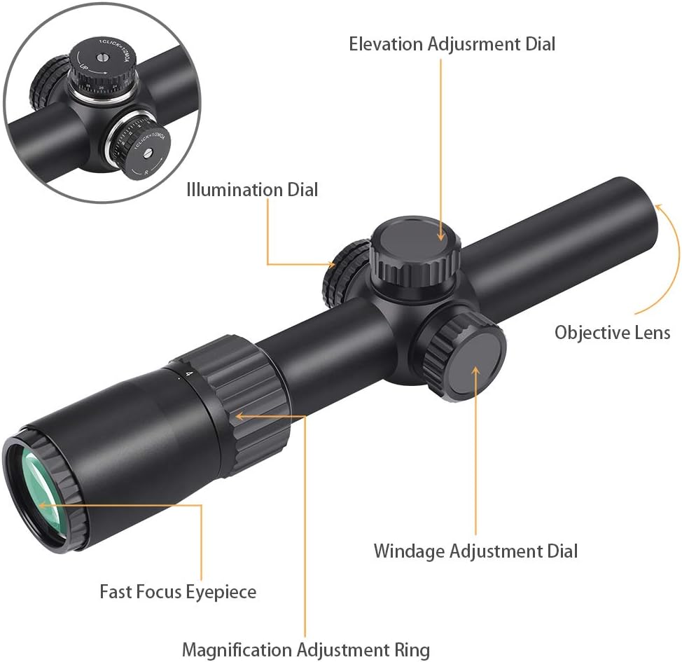 1-4x24 SFP Rifle Scope Red Illuminated Reticle Riflescopes Matte Black A868