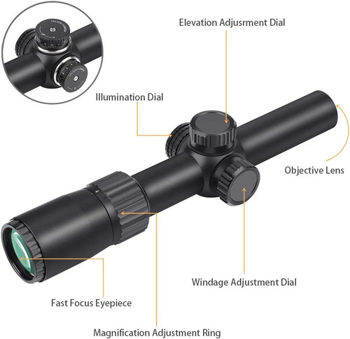 1-4x24 SFP Rifle Scope Red Illuminated Reticle Riflescopes Matte Black A868