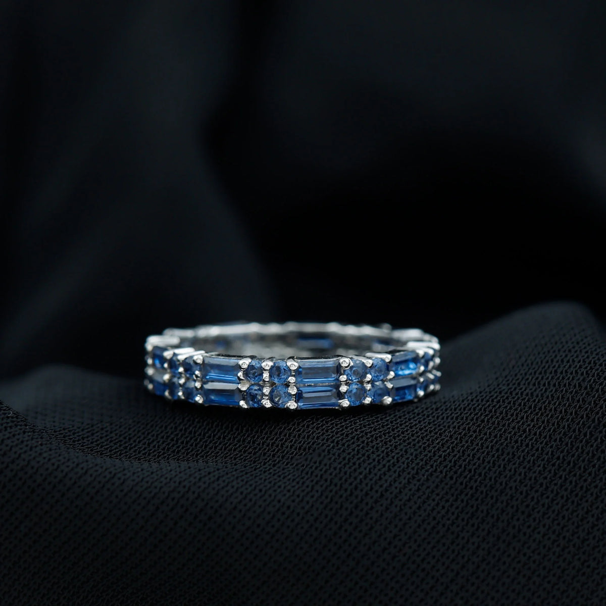 14K White Gold Blue Sapphire Full Eternity Ring D1804