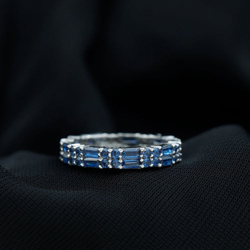 14K White Gold Blue Sapphire Full Eternity Ring D1804