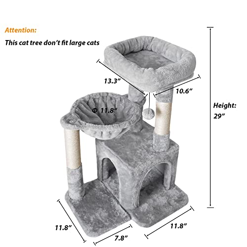 Small Light Gray Cat Tree with Sisal Scratching Post and Hammock S920902