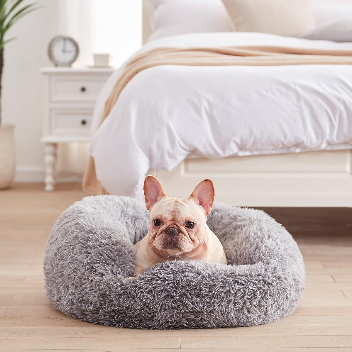 Waterproof Fluffy Round Dog Bed, 23/30/34 inches Anti-Slip Soft Fur Donut Cuddler Pet Cushion Bed Q540