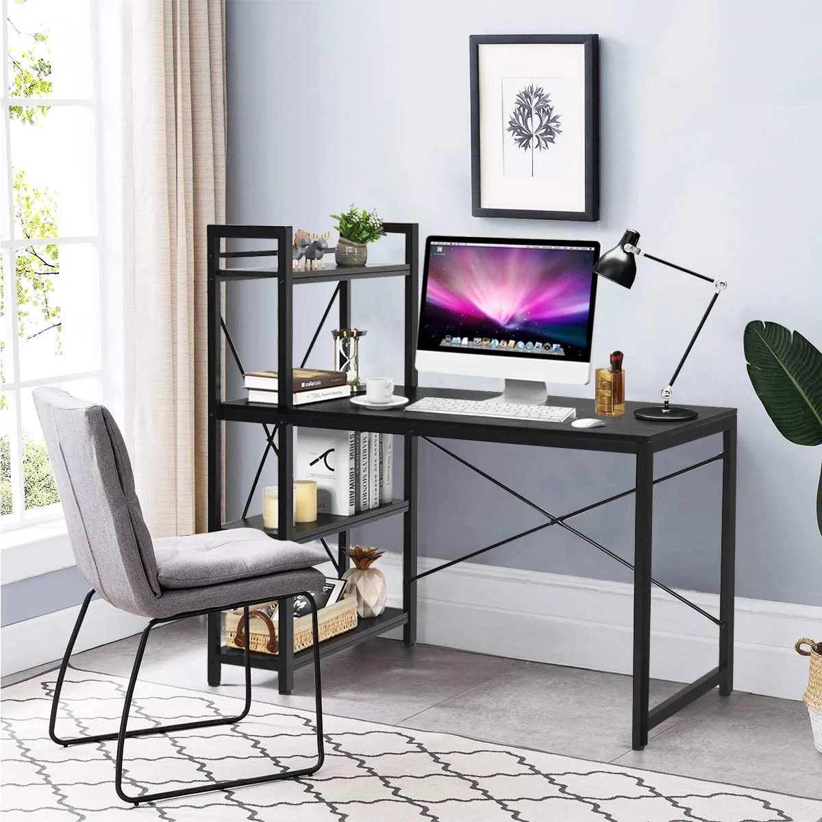 Computer Desk with 4-Tier Bookshelves P546