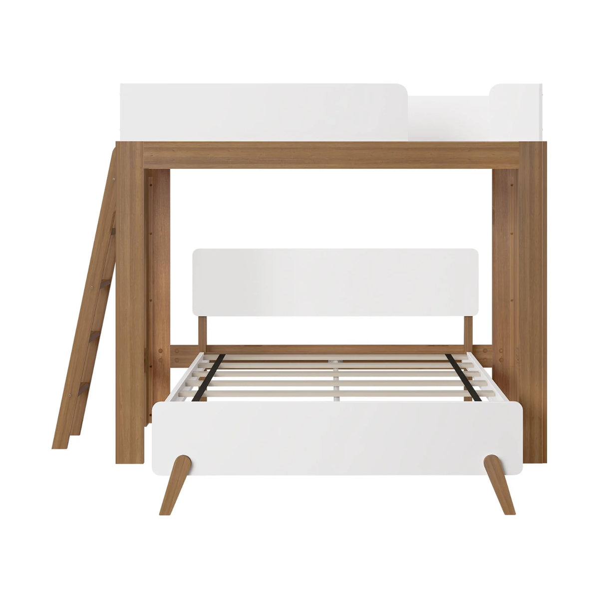 Twin over Full L-Shaped Bunk Bed White Pecan Solid Wood B440