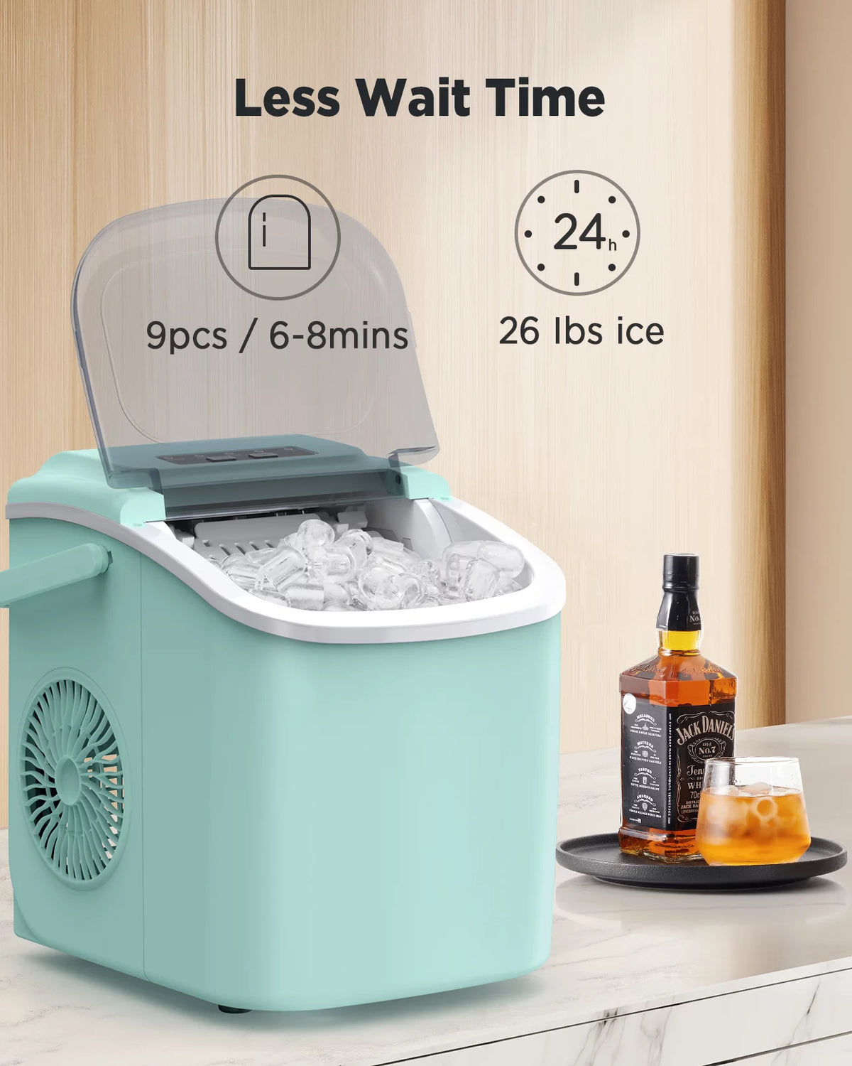 Green Countertop Ice Maker with Ice Scoop and Basket P2326
