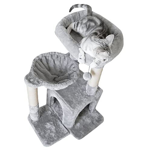 Small Light Gray Cat Tree with Sisal Scratching Post and Hammock S920902