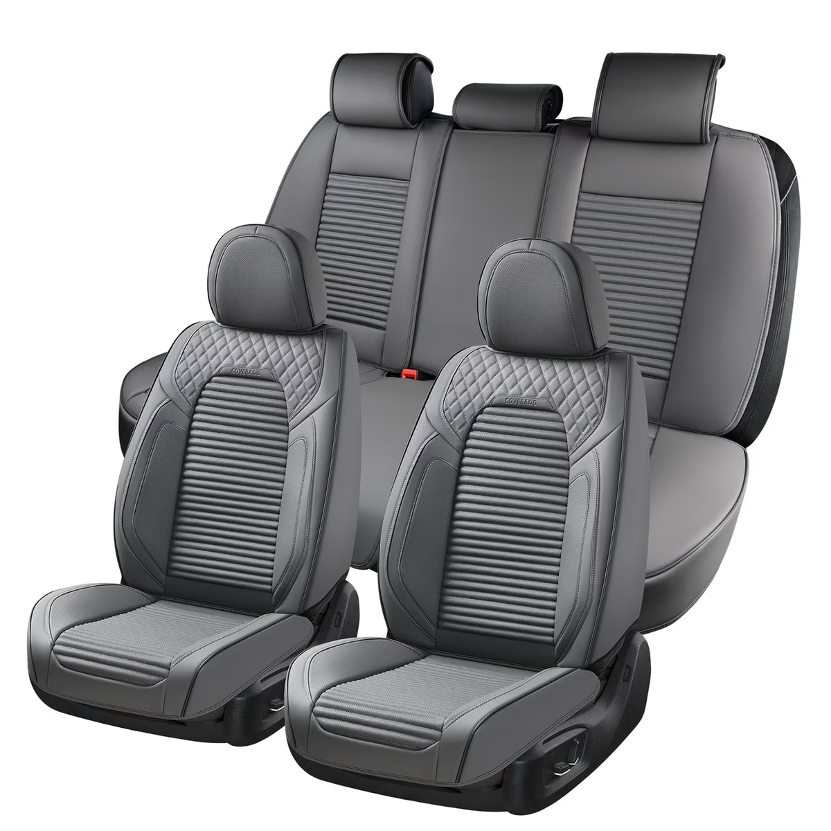 Gray Leather Car Seat Covers, 5 Seats Universal Seat Protectors L56462