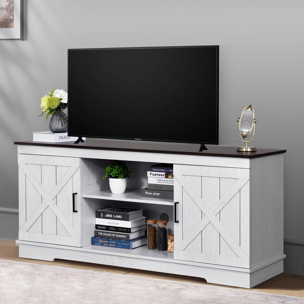 Farmhouse TV Stand for 65 inch TV with Double Barn Doors W115