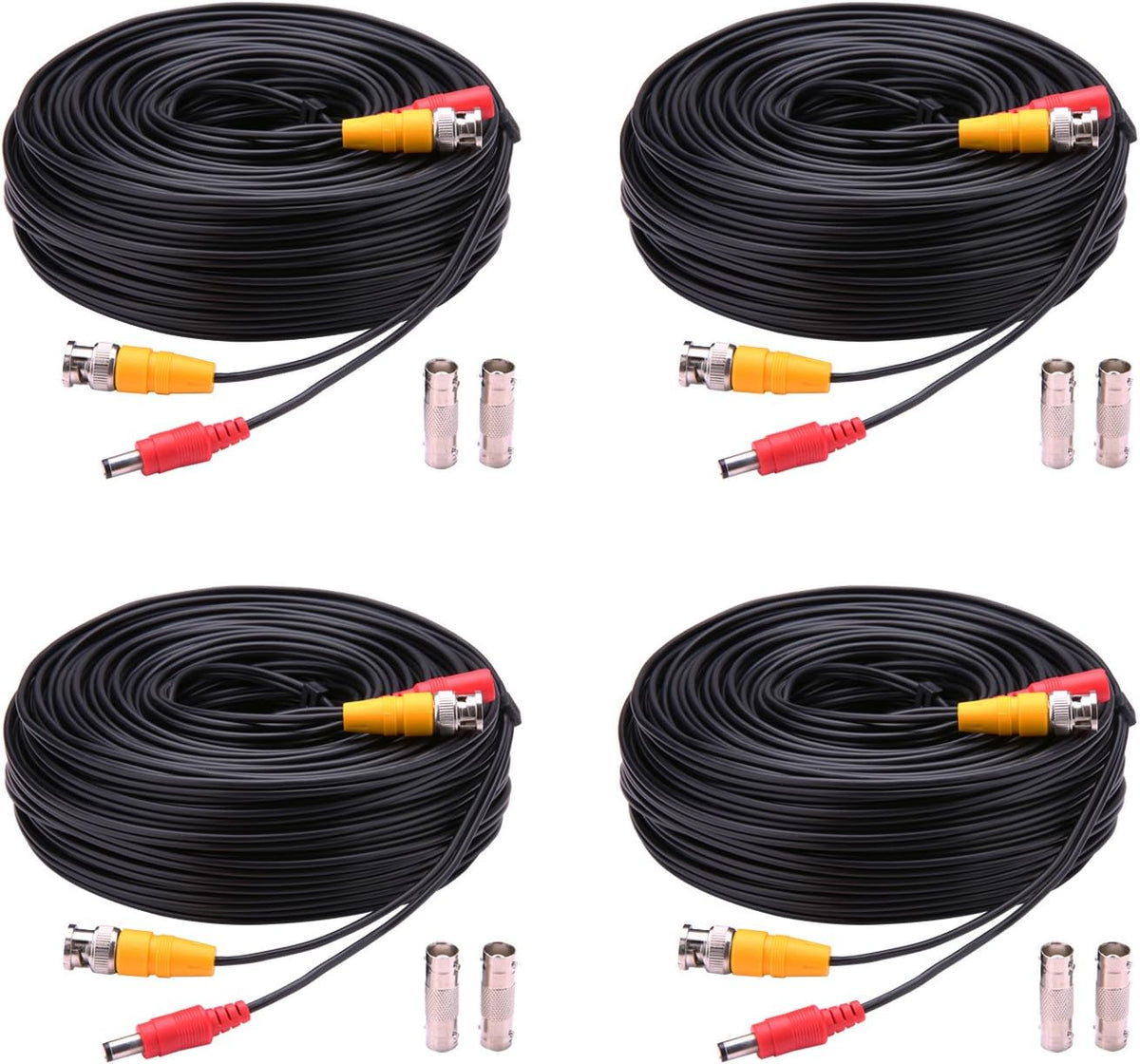 BNC Cable 4x150ft Siamese Video and Power Security Camera Cable with 2 Female Connectors Black Pack of 2 R1745