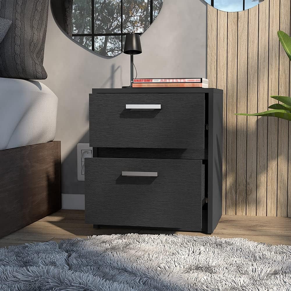 Black Two Drawers Nightstand S6492