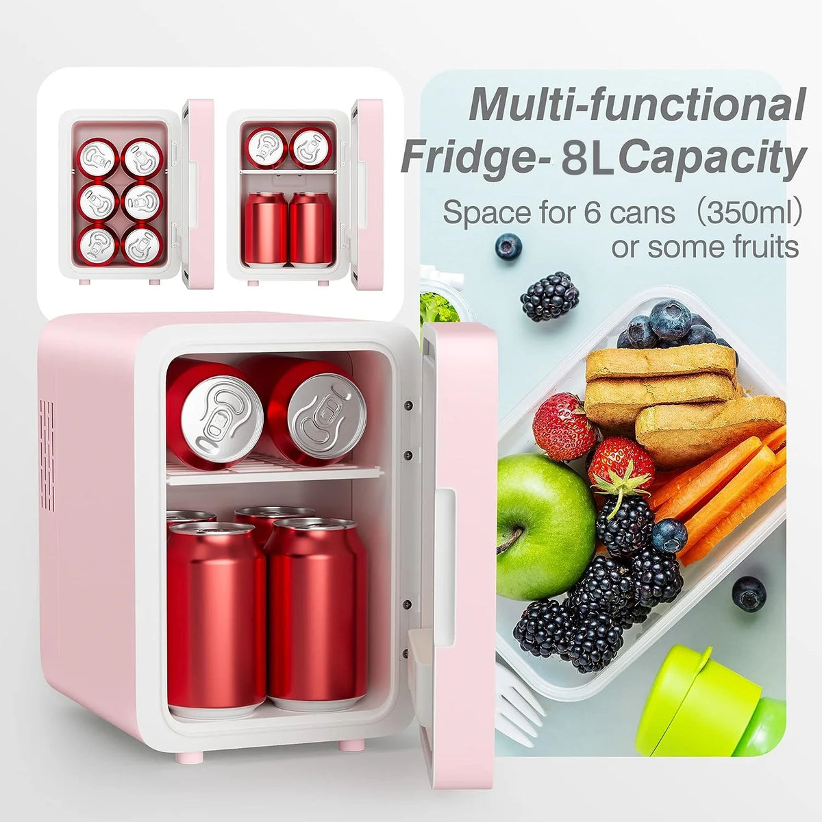 Pink Portable Makeup Skincare Fridge with LED Mirror A487