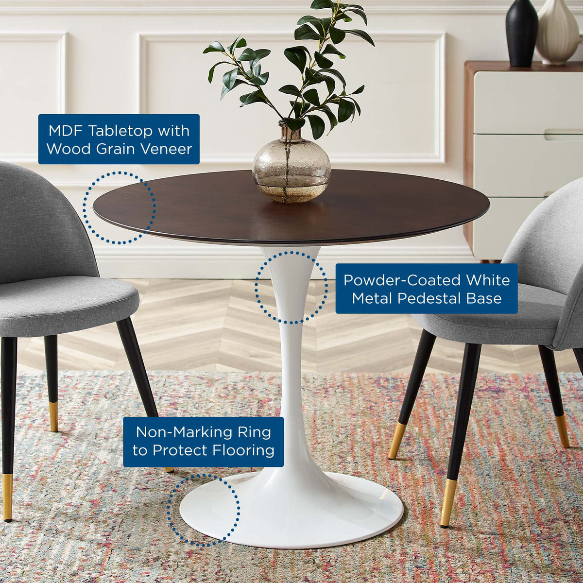 36 inch Round White Walnut Wood Dining Table T49579