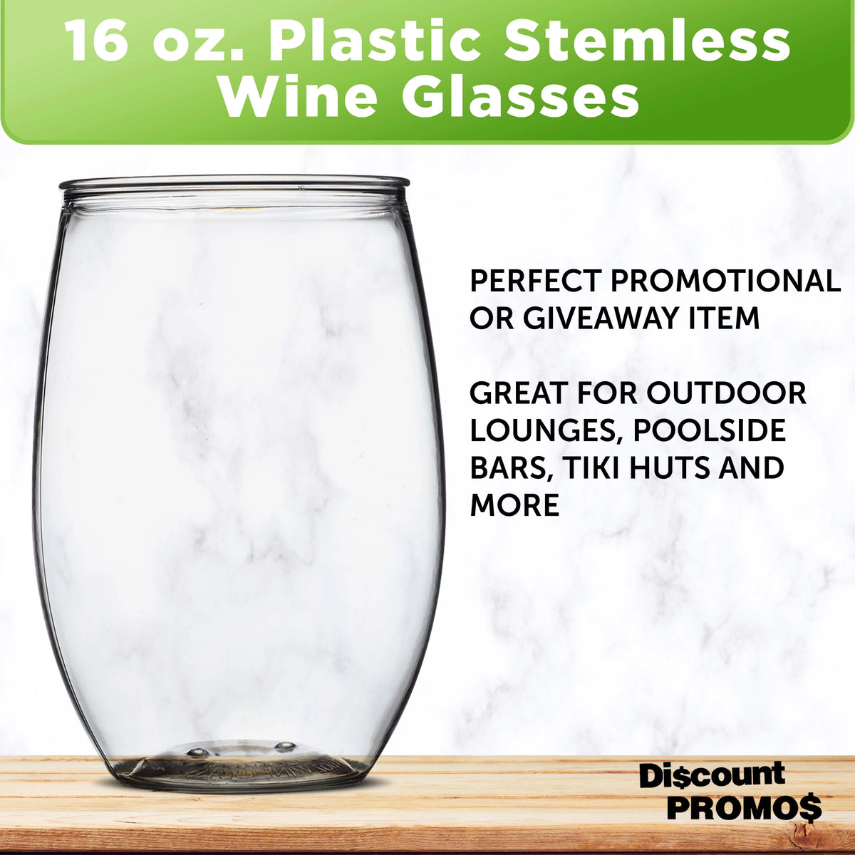 Clear 16 oz Set of 10 BPA Free Plastic Stemless Wine Glasses L44500