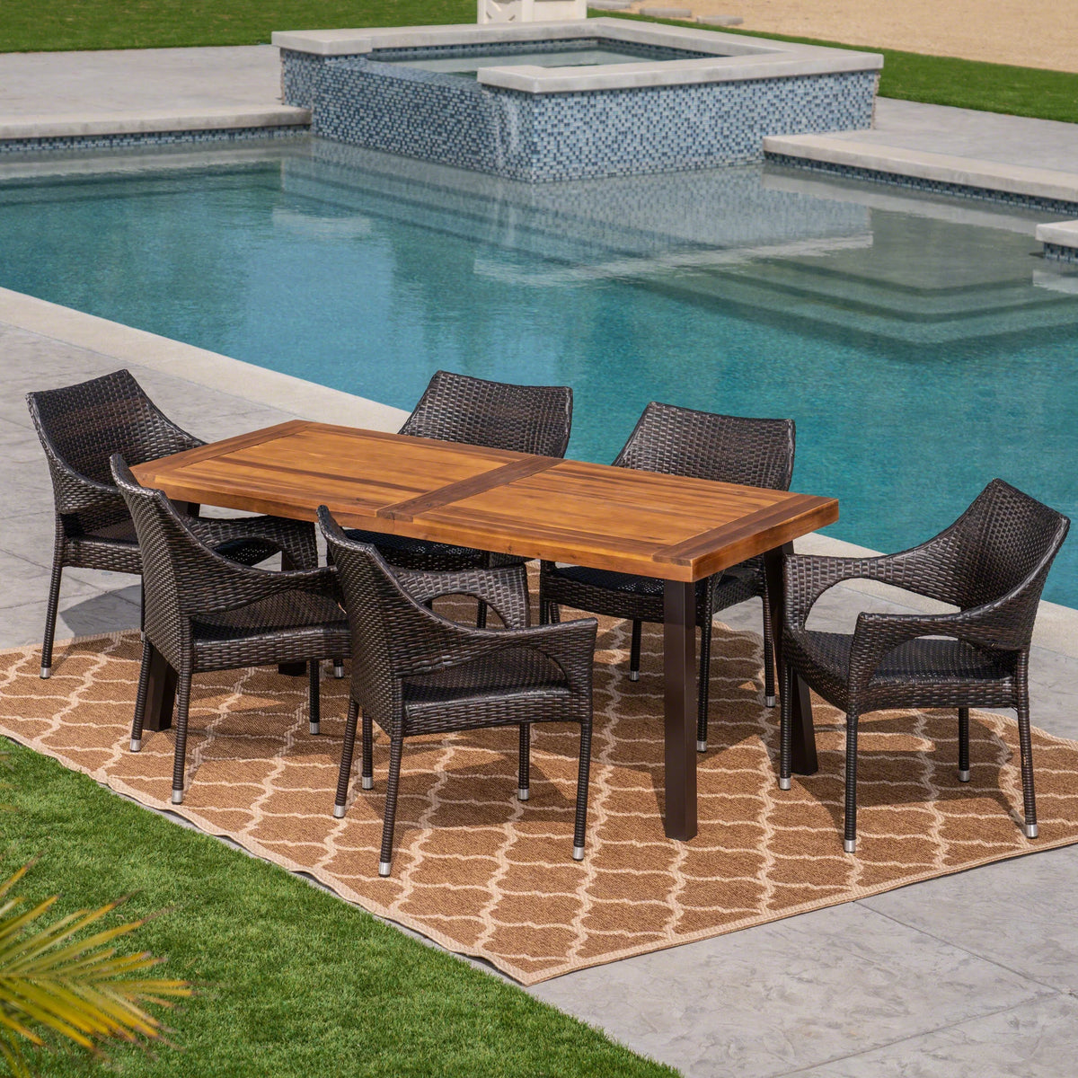 7 Piece Acacia Wood Wicker Dining Set R996999