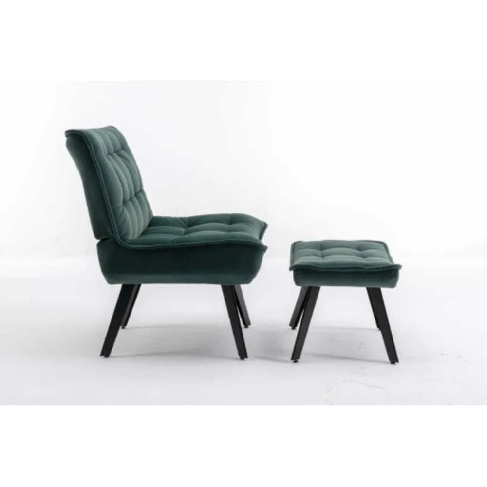 Dark Green Velvet Accent Chair with Ottoman I797