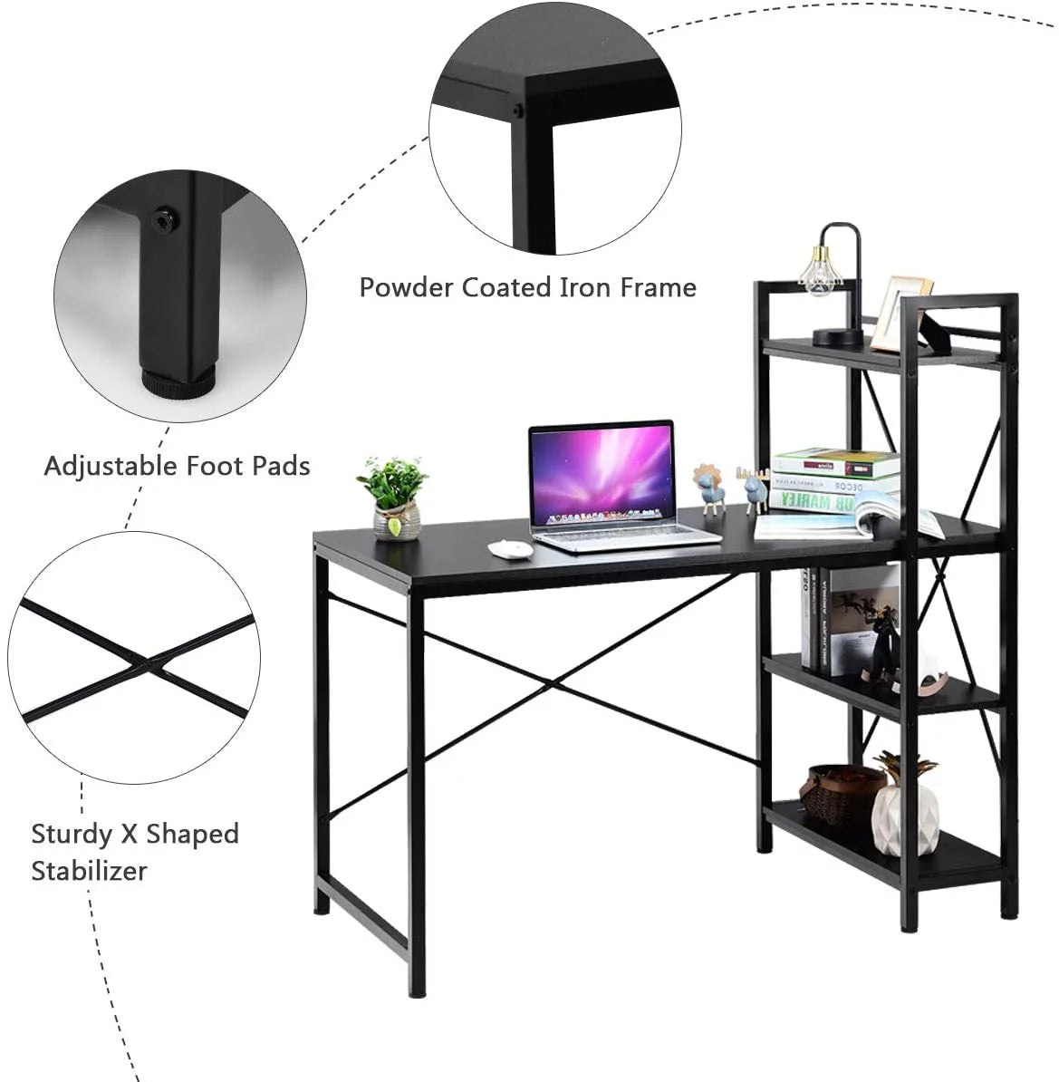 Computer Desk with 4-Tier Bookshelves P546