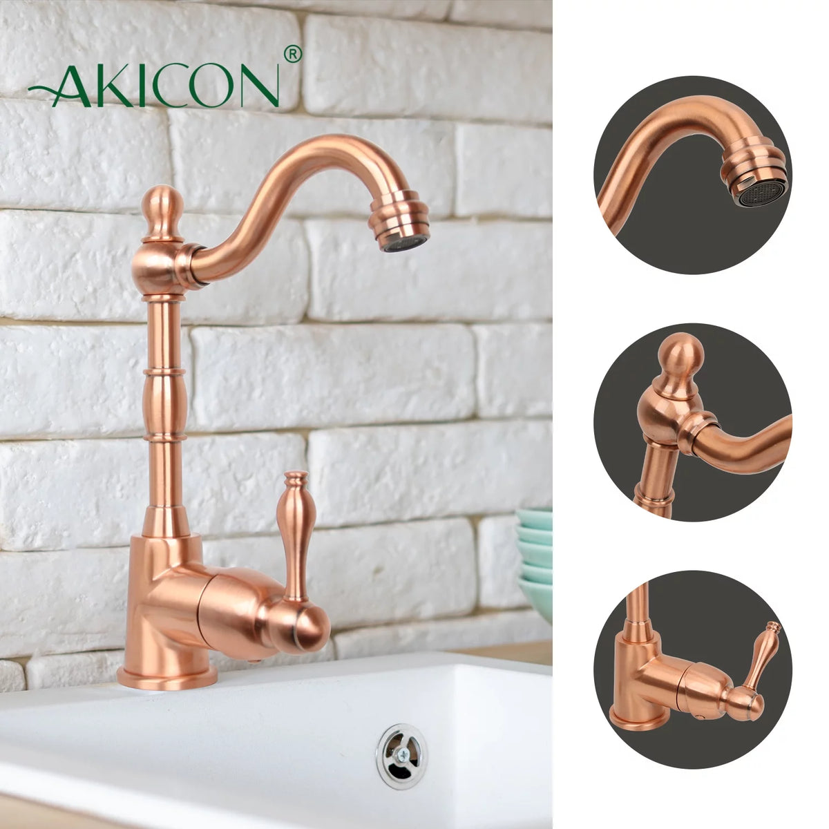 One-Handle Widespread Kitchen Bar Faucet Copper Finish F553