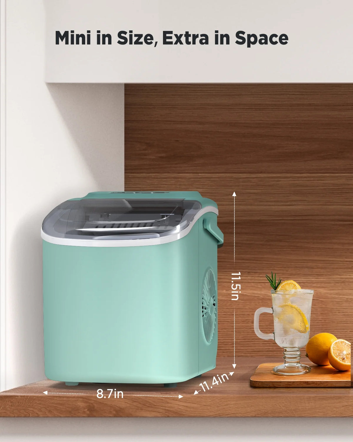 Green Countertop Ice Maker with Ice Scoop and Basket P2326