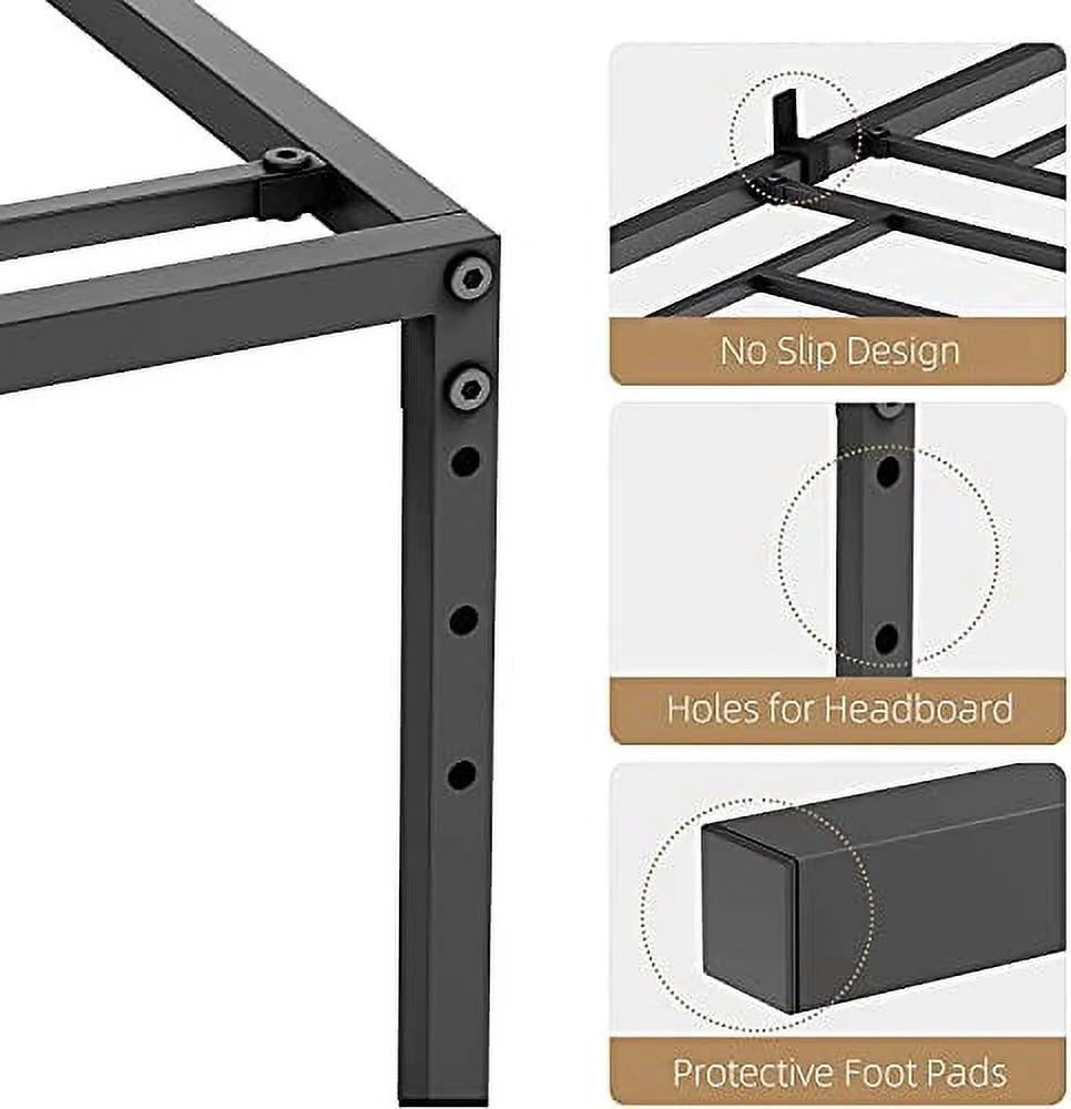 Black Metal Platform Bed Frame with Steel Slats X657