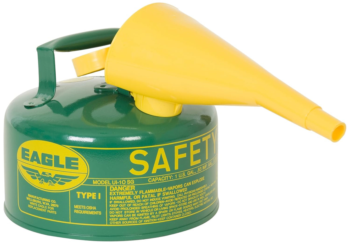1 Gallon Metal Safety Can with Funnel, Green, Pack of 2 R8981