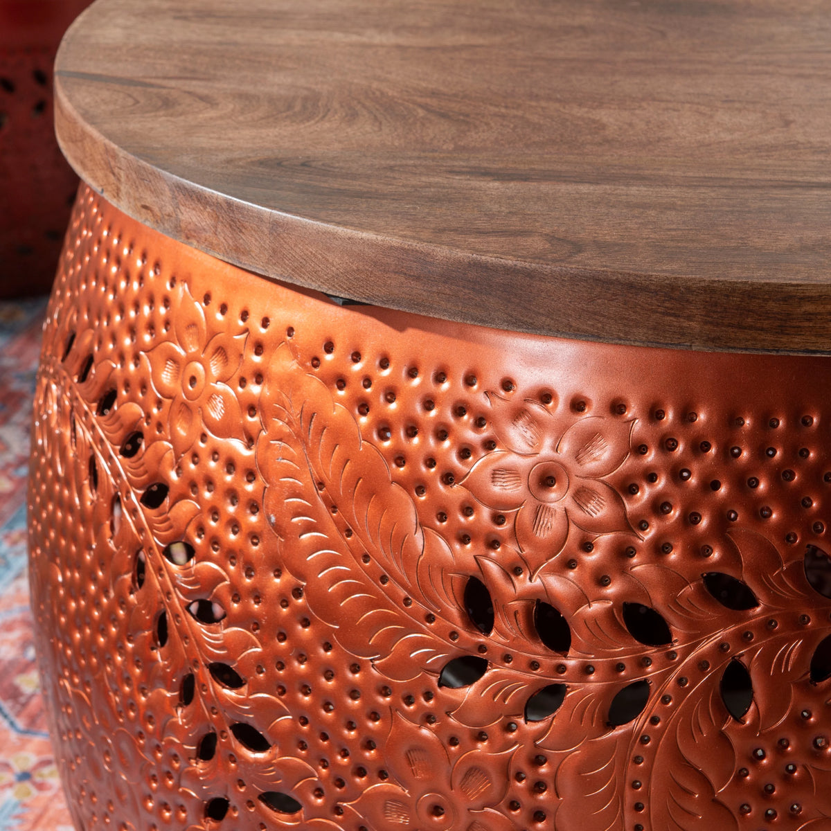 White Metal Storage Drum Table H656272