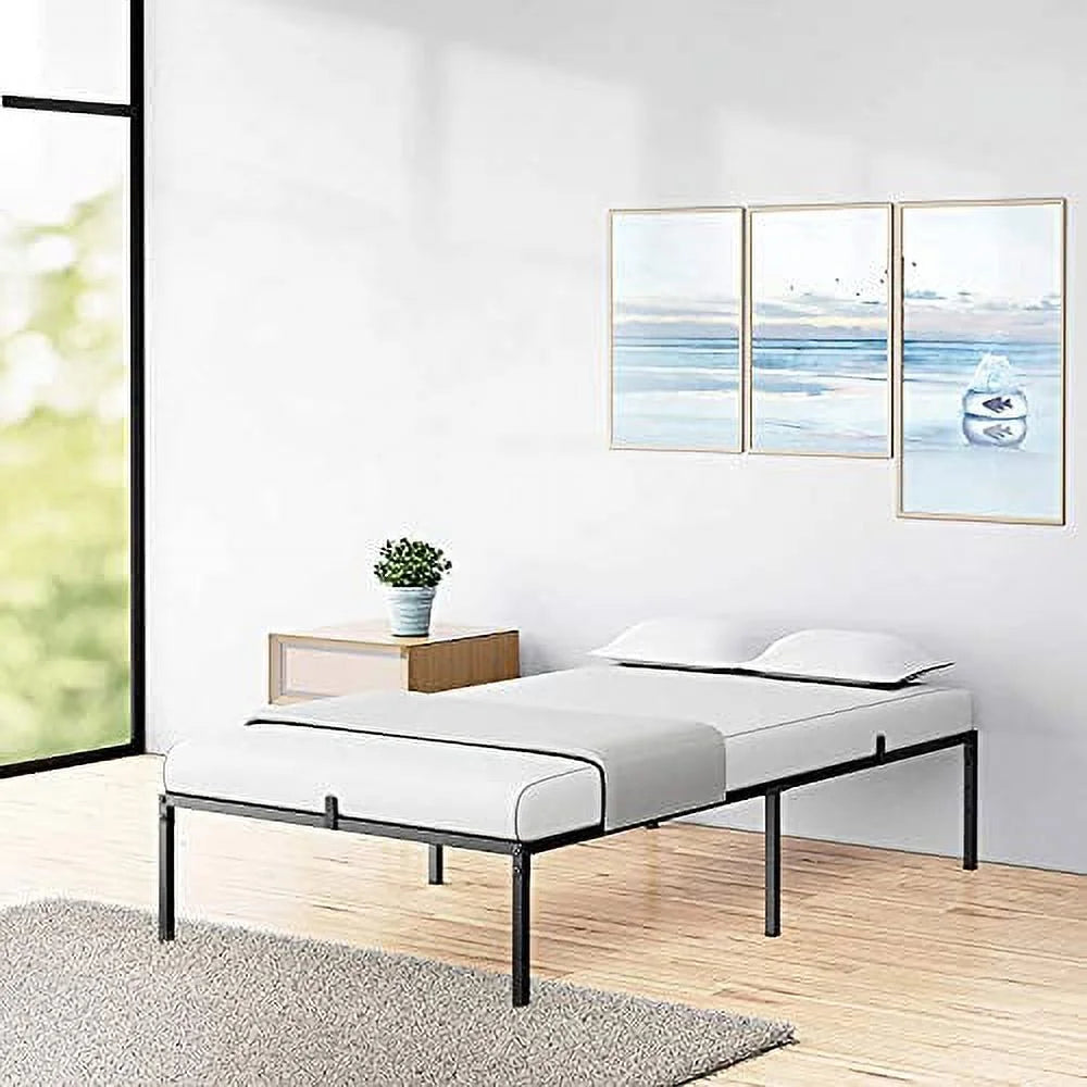 Black Metal Platform Bed Frame with Steel Slats X657