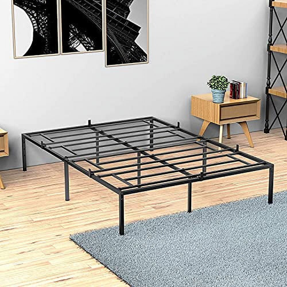 Black Metal Platform Bed Frame with Steel Slats X657