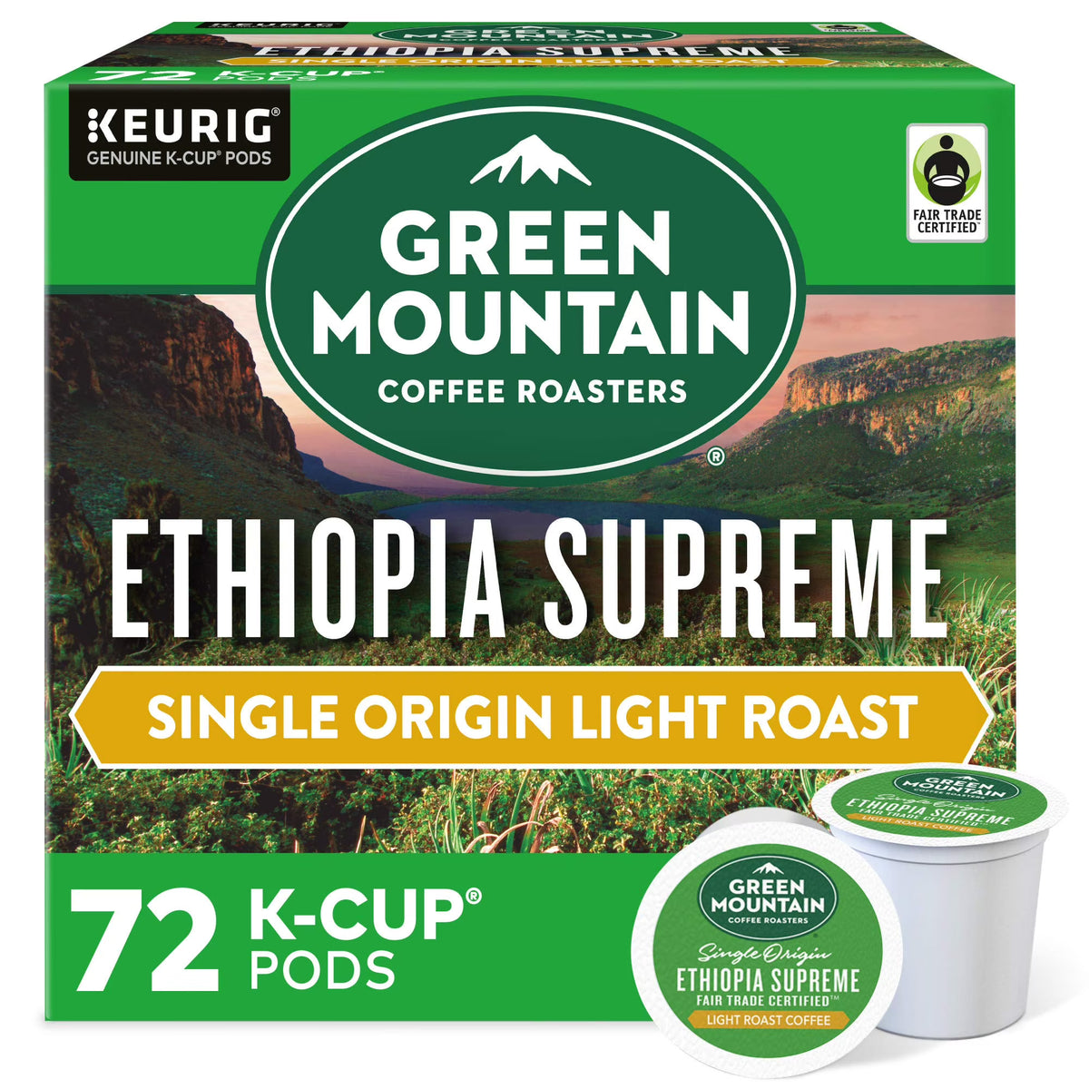 Ethiopia Supreme Light Roast Coffee K Cup Pods, 72 Count M49295