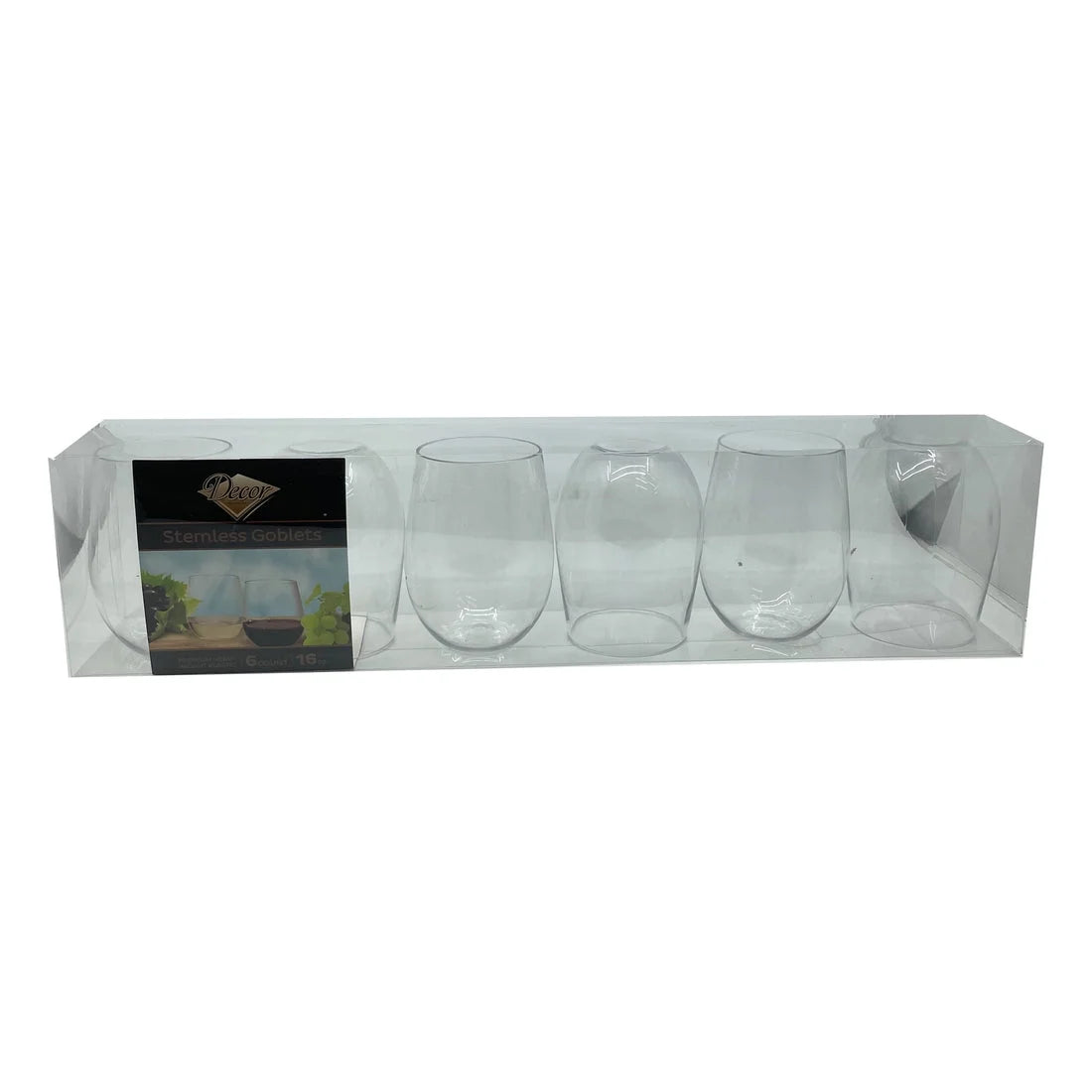 Clear Plastic Stemless Wine Goblet 16 Oz Pack of 6 B98868